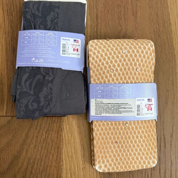 NIP 2 Claire’s Y2K Footless Tights Embellished Bling Tan Dark Grey Lace M L - Picture 2 of 8
